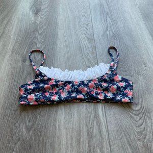 LOLLI SWIM BLUE FLORAL RUFFLE BIKINI TOP SMALL NEW